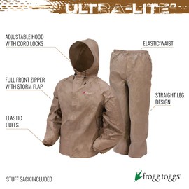 FROGG TOGGS Women's Ultra-Lite2 Waterproof Breathable Protective Rain Suit, Khaki, Large