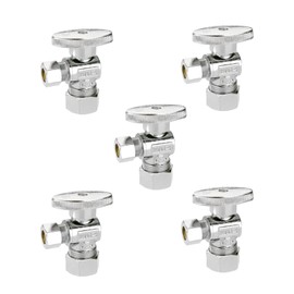 AIRISIN 1/4 Quarter Turn Brass Angle Stop Valve 1/2" NOM Inlet (5/8"OD Comp) x 3/8" COMP Outlet, Water Shut Off Valve for Water Sink/Bathroom/Toilet/Kitchen (5-Pack)