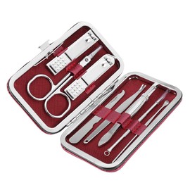 Etiquette Set, Grooming Set, Stainless Steel, Cutter, Nail File, Earpick (Red)
