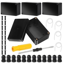 4 Piece Junction Box, IP67 Waterproof Junction Box with 12 Cable Glands, Plastic Electrical Junctions Boxes, Black Electric Junctions Boxes for Indoor and Outdoor Electrical Installations