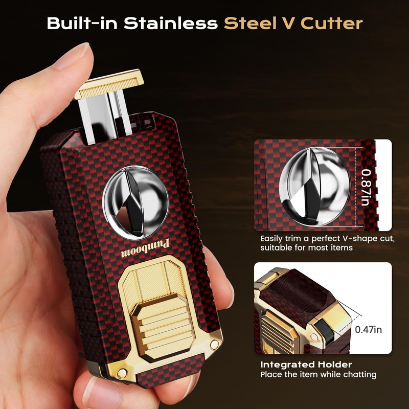 Torch Lighter, 5-in-1 Windproof Lighter with V Cutter, Punch, Needle,