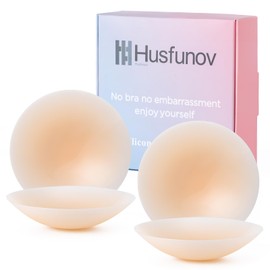 Husfunov Ultra-thin Nipple Covers for Women - 2 Pairs, Sticky Adhesive Silicone Nipple Pasty, Reusable Pasties Nipple Covers Crème