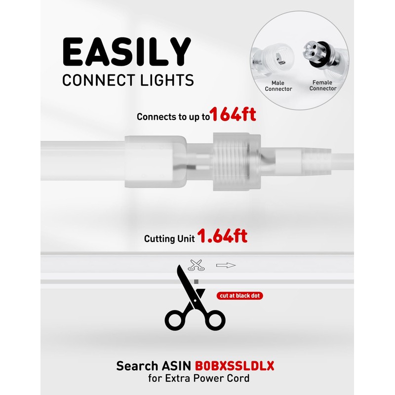 Shine Decor LED Rope Lights AC 120V, Connectable & Cuttable