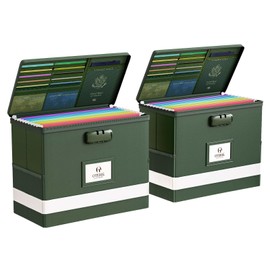 Oterri 2 Pack Fireproof Document Box With Lock, Portable File Safe Box Fireproof Waterproof For Letter Files, Collapsible Fireproof File Box With Handle (Green, 2 Pack)