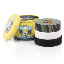 Howies 3 Pack Hockey Stick Premium Cloth Tape or Shin Tape 3-Pack You Choose Colors - Cloth (1 Inch by 24 Yards Long) Clear/Poly (1" x 30yds) Free Tape TIN Included (1 Green Camo / 1 Blk / 1 Wht)