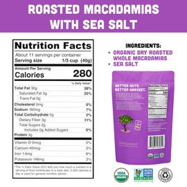 Mavuno Harvest Organic Roasted Macadamia Nuts with Sea Salt | Dry Roasted Whole Macadamia Nuts | Vegan, Non GMO Healthy Snacks for Kids and Adults | Office Friendly Work Snack | 1 Pound