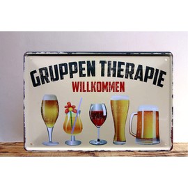 schilderkreis24 - Tin Signs Funny Saying "Gruppen Therapie" - Alcohol Decorative Sign for Bar Counter Pub or Kitchen Gift Idea 20 x 30 cm