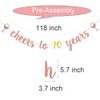 WEIANDBO Cheers to 70 Years Rose Gold Glitter Banner,Pre-Strung,70th Birthday/Wedding