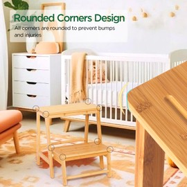 Bamboo Folding Climbing Step Stool, 2 Step Ladder Multi-Functional Stair Chair with Sturdy Structure, Non-Slip Step Pads, Wide Stepping Surface for Safety, Simple Folding Stool for Bathroom, Kitchen