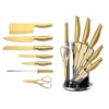 Gold Knife Set，8Pcs Gold Titanium-Coated Dishwasher Safe Kitchen Knife Block
