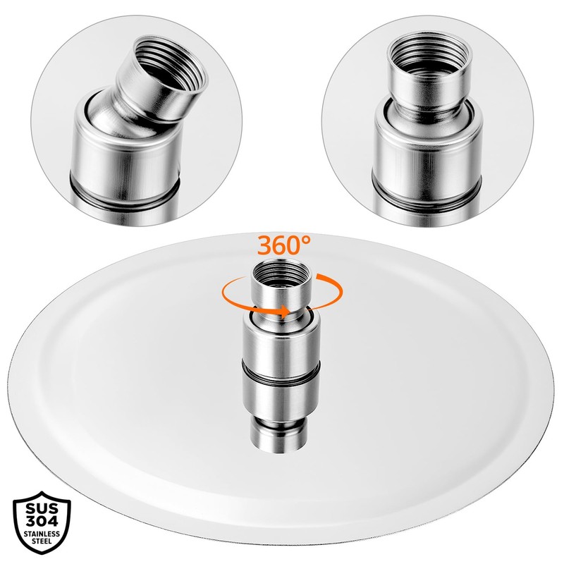 QWORK® 8-Inch Rainfall Shower Head, 360° Adjustable Shower Head, Round