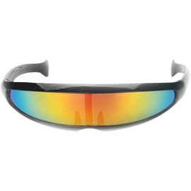 Futuristic Cyclops Cyberpunk Visor Sunglasses Mirrored Lens Narrow Sunglasses Personality Cosplay Costume Eyeglasses Photo Props Costume Eyewear Glasses Funny Party Mask Decoration（Black+Rainbow）