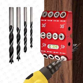 Multi Angle Drill Guide Jig 30 45 90 Degree with 4 Drill Bits,Portable Drill Guide for Straight Hole and Angle Hole,Aluminum pocket hole jig Kit for Stairs Handrail, Cable Railing, Wood Post, Deck