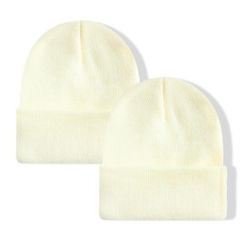 PFFY 2 PCS Beanie for Men Women Unisex Knit Cuffed Plain Winter Beanies Hats Skull Cap Blue+Blue