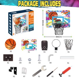 Indoor Basketball Hoop Pro for Kids,Glowing Rim，Over The Door Basketball Hoop Indoor with LED Light/Scoreboard/2 Balls- Upgraded Anti-Impact Backboard,Basketball Toys Gifts for 6-12 Year Old Boy