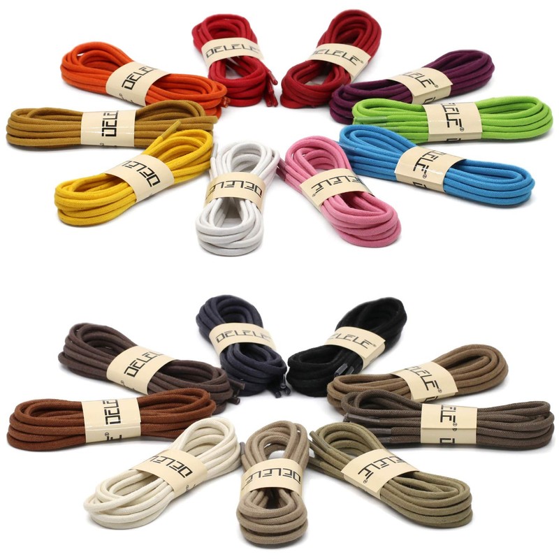 DELELE Round Cotton Waxed Shoelaces: 7/50 Inches Black Dress Shoe