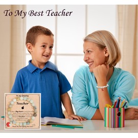 SAMOCO 8Pcs Teacher Appreciation Bracelets Christmas Gifts 8mm Natural Stone Teacher Bracelet Gifts for Women Thank You Gift for Teacher