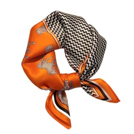 PLIPON 100% Mulberry Silk Neck Scarf - 21"x21" Small Printed Square Neckerchief Scarves for Women Orange
