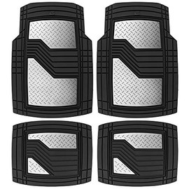 Caterpillar Heavy Duty Rubber Floor Mats for Car SUV Truck & Van-All Weather Protection, Front & Rear with Heelpad & Anti-Slip Nibs Backing, Trim-to-Fit (CAMT-2314-SL)