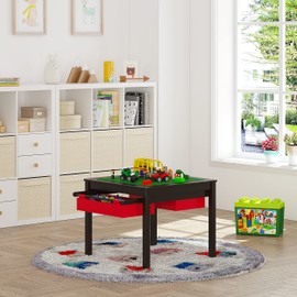 UTEX 2 in 1 Kids Construction Play Table with Storage Drawers and Built in Plate (Espresso)