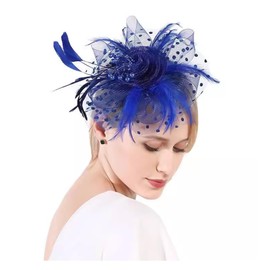 Fascinators Hats 20s 50s Hat Pillbox Hat Cocktail Tea Party Headwear with Veil for Girls and Women (US, Alpha, One Size, A-Blue)