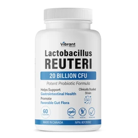 Lactobacillus Reuteri Probiotic 20 Billion CFU - L Reuteri Probiotic - Highest CFU Count, Gut Health, Yogurt Starter Culture, Probiotic With Prebiotic FOS, Made In Canada, 60 Capsules