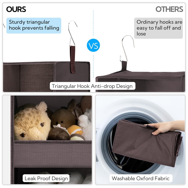 GRANNY SAYS 3-Shelf Hanging Closet Organizer, Foldable Storage, Dark Brown
