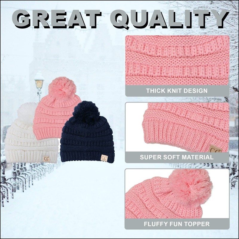 Funky Junque Kids Pom 3-Pack: Ivory, Pale Pink, Navy
