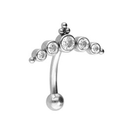 PIERCINGLINE Titanium Banana with Push Fit 5 Crystals and Balls Piercing Ear Nose Choice of Sizes, Titanium