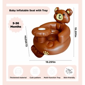 Marwan Sports Inflatable Baby Seat with Tray for Babies 3 Months & Up, Baby Floor Seats for Sitting Up, Baby Seats for Infants, Blow Up Baby Chair with Built in Air Pump (Bear)