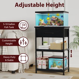 5-10 Gallon Fish Tank Stand with Adjustable Height and Drawer, Black