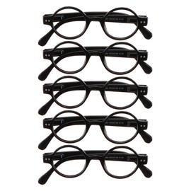 VisionGlobal 5 Pairs Reading Glasses with Spring Hinge, Blue Light Blocking Glasses for Women/Men,Oval Frame (Black, +2.50 Magnification)
