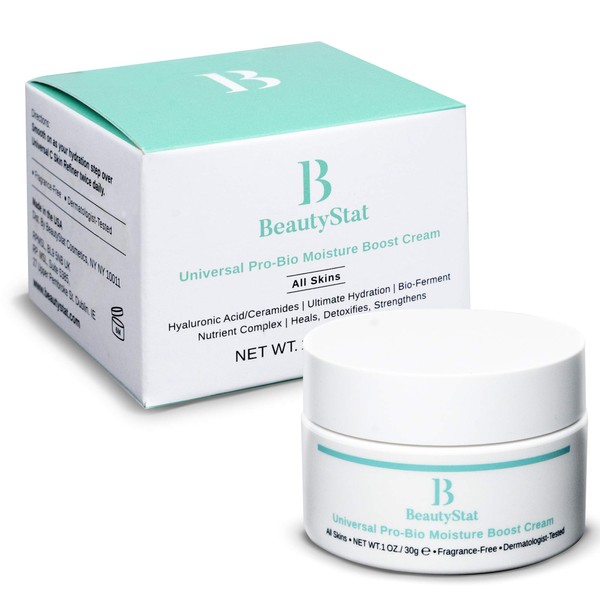 BeautyStat Cosmetics Universal Pro-Bio Moisture Boost Cream, Hyaluronic Acid Facial Skin Moisturizer, Natural Anti Aging, Anti Wrinkle (1 oz)