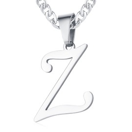 XIRUVE Men's Women's Stainless Steel Letter A to Z Pendant Initial Necklace with 6 mm Wide Curb Chain Length Adjustable, Stainless Steel, No Gemstone