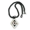 Avalaya Diamond Shell Pendant on Black Bead Twisted Cord Necklace