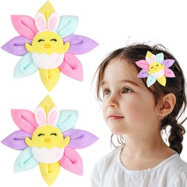 HIFANMM Easter Hair Clips for Girls, 2pcs Bunny Hair Accessories Cute Cartoon Baby Hair Alligator Barrettes Sunflower Chick Hairpins Toddlers Kids for Party Princess Cosplay Decoration
