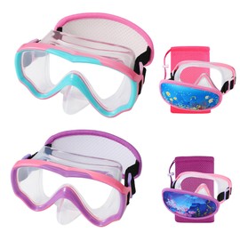 RUIGAO 2PK Goggles Kids 6-14, Diving Mask Neoprene Padded Strap，Water Goggles Do not Pull Hair