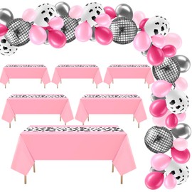 Liliful 104 Pcs Cow Themed Birthday Party Decorations Pink Cow Theme Party Supplies Include Cow Tablecloths Cow Pattern Balloons Solid Colored Latex Balloons Disco Balloons