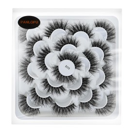 False Eyelashes Natural Look Synthetic Fibers Long Big Eyelashes Lashes Pack 10 Pairs by PANLOPU (B09-10x18x15mm)