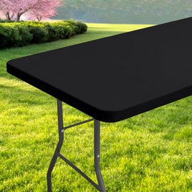 Spotjoy Rectangle Picnic Table Cover, Waterproof Elastic Fitted Tablecloths for 8FT Tables, Washable Polyester Tablecloth for Camping, Indoor and Outdoor (Black, 30"x96")