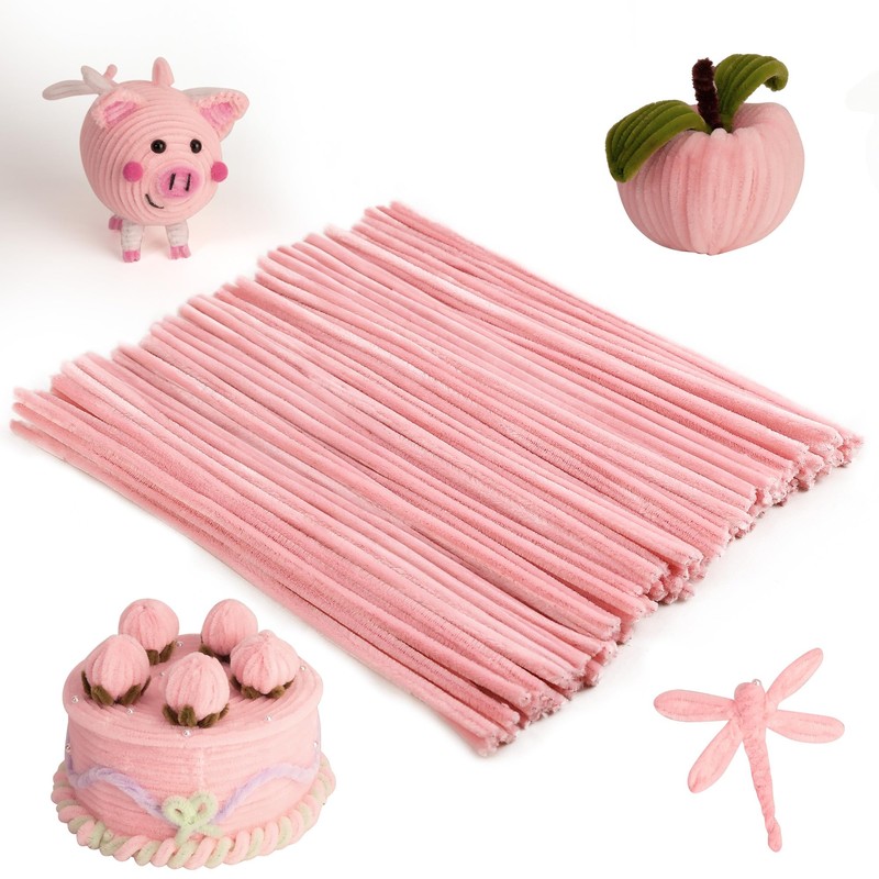 Caydo 100 Pieces Jade Pink Pipe Cleaners Craft Supplies Flexible