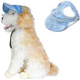 BT Bear Dog Hat with Ear Holes,Dog Baseball Outdoor Cap,Adjustable Summer Travel Sport Hat for Small Medium Dogs(L, Tie-dye Blue)