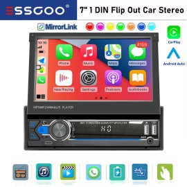 ESSGOO 7'' Flip Out Car Stereo Radio Touch Screen AUX Bluetooth 2 USB 1 DIN FM