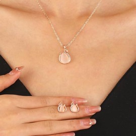 Droplet Pendant, Earrings, Necklace, Jewelry Set, Small Fresh Crystal Cat's Eye Stone, Unique Party Bride Set, Necklace, Earrings, Minimalist Two-Piece Set