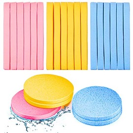 UNIVERSOENLÍNEA.COM | 120 Esponjas Comprimidas para Esteticistas - Limpieza Facial, Eliminación de Maquillaje, Exfoliante para Spa - Redondas (Rosa, Amarillo, Azul)
