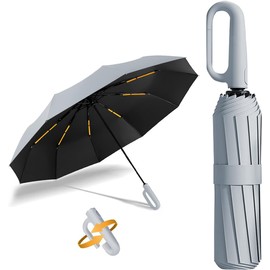 Paraguas Plegable Automático con Hebilla de Anillo, Paraguas de Bolsillo Reforzado, Sombrilla Grande Resistente al Viento, Con 20 Varillas Reflectantes y Protección UV, Para Hombres y Mujeres