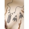 Jessica Simpson Three Feather Dangle Earrings for Women, Oxidized Silver-Tone