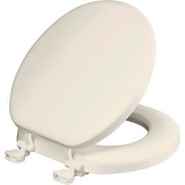 Mayfair Padded Toilet Seat, Cushioned Soft Vinyl over Wood Core Seat, Secure Hinges, Easy Clean, Made in USA, Round, Biscuit