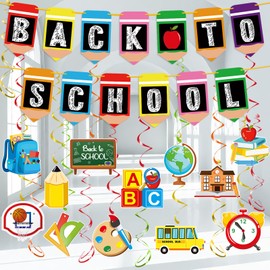 Back to School Banner Decorations, Welcome Back to School Banner Hanging Swirls Pre-Assemble First Day of School Hanging Ornaments for School Classroom Party Decorations