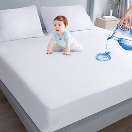 Waterproof Mattress Protector King Size,Mattress Cover Protector, Smooth Top Mattress Protector for Kids, Breathable Skin Friendly and Noiseless Fitted Sheet,King Size,Polyester